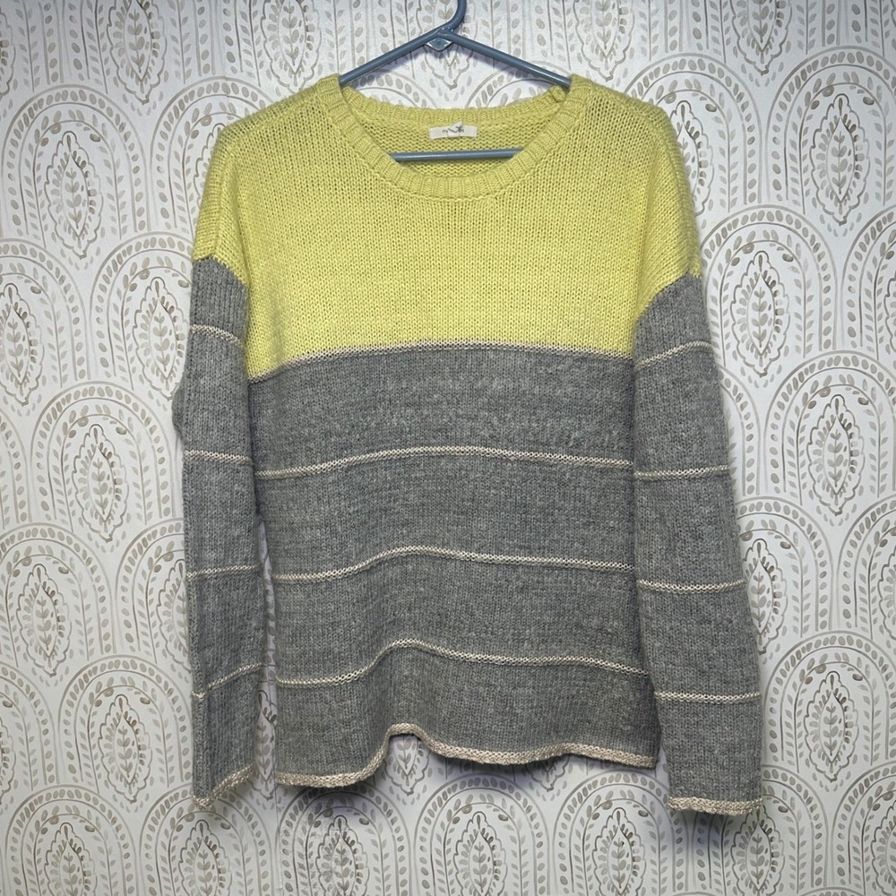 Maurices Colorblock Knit Sweater Yellow Gray Striped Long Sleeve Size‎ L